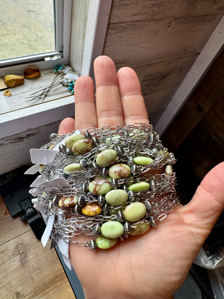 16-Inch Lemon Turquoise Magnesite Necklace with Sterling Saucer Pearls Necklaces Shopify Collective The Bijoux FAB Jewelry The Bijoux FAB Jewelry