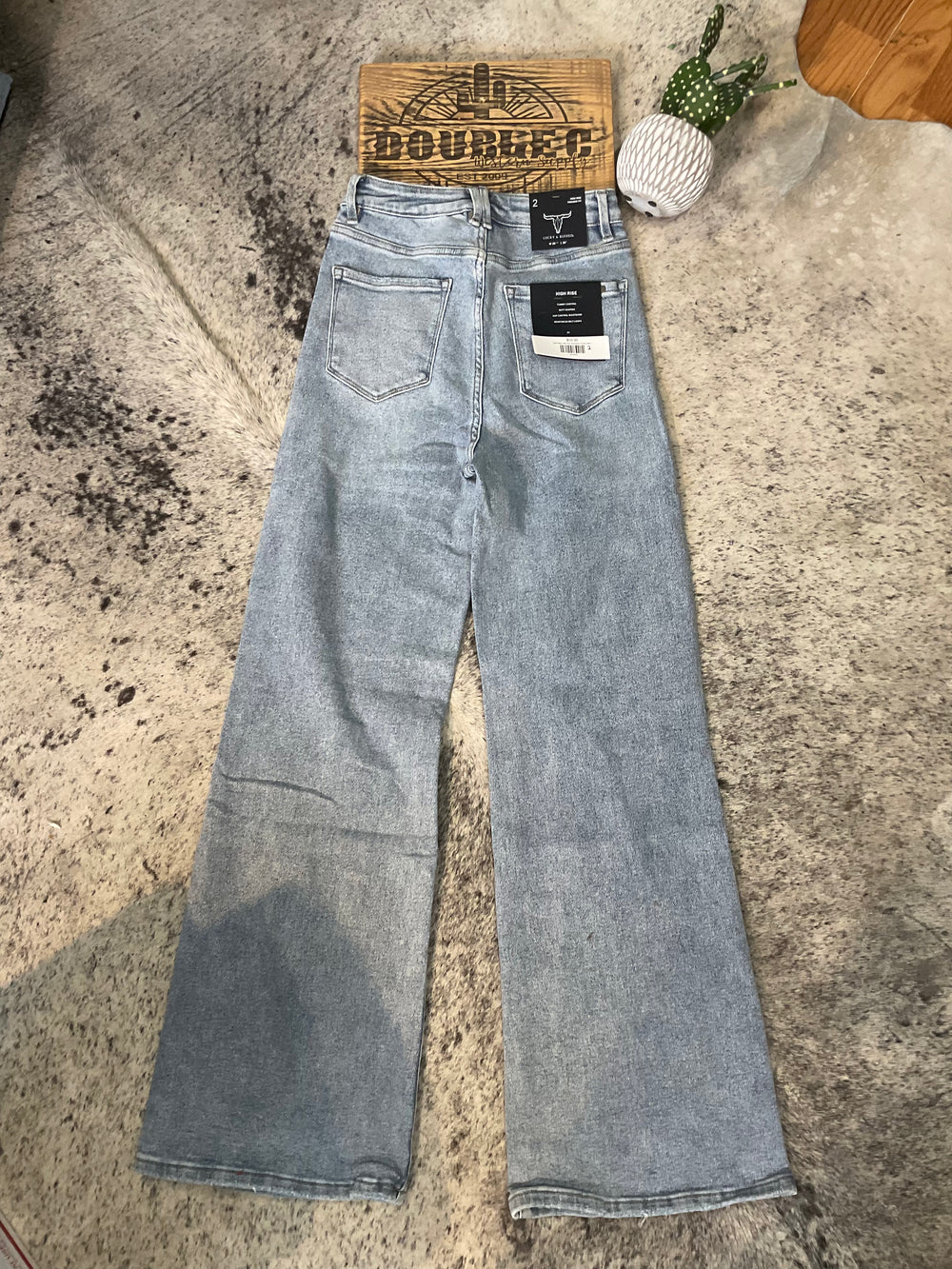 Light Wash High Rise Distressed Trouser Jeans JE316-LW Jeans Women's Lucky & Blessed