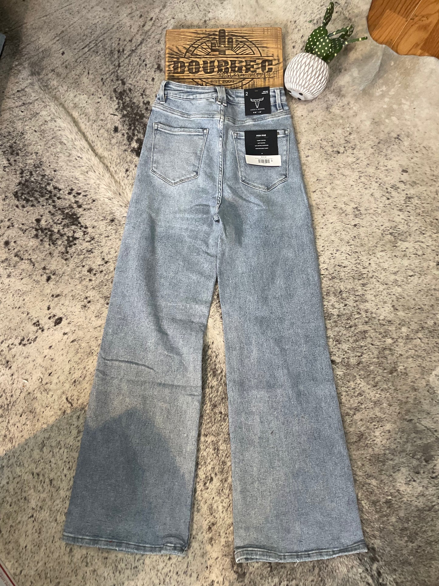 Light Wash High Rise Distressed Trouser Jeans JE316-LW Jeans Lucky & Blessed