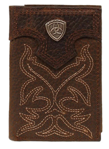 Ariat Brown Tri-fold Rodeo Wallet with Shield Logo