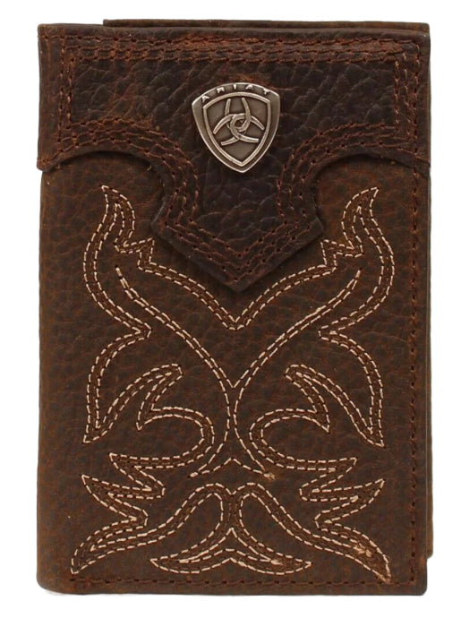 Ariat Brown Tri-fold Rodeo Wallet with Shield Logo