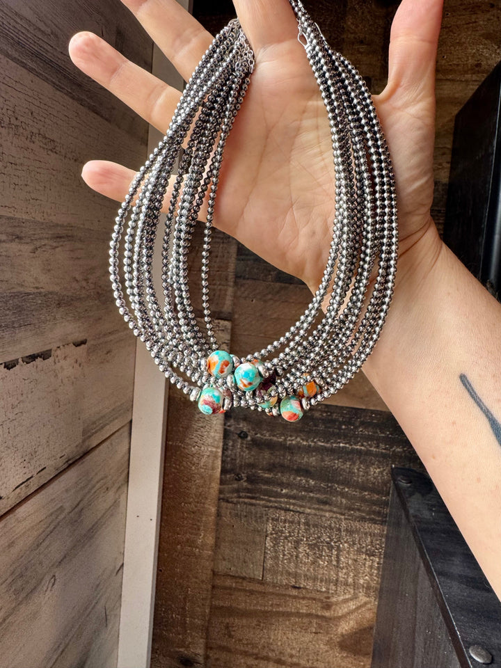 14-Inch Sterling Silver Pearl & Mojave Bead Choker Necklaces Shopify Collective The Bijoux FAB Jewelry The Bijoux FAB Jewelry