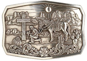 Nocona Antique Silver Cowboy Prayer Motif Men's Buckle