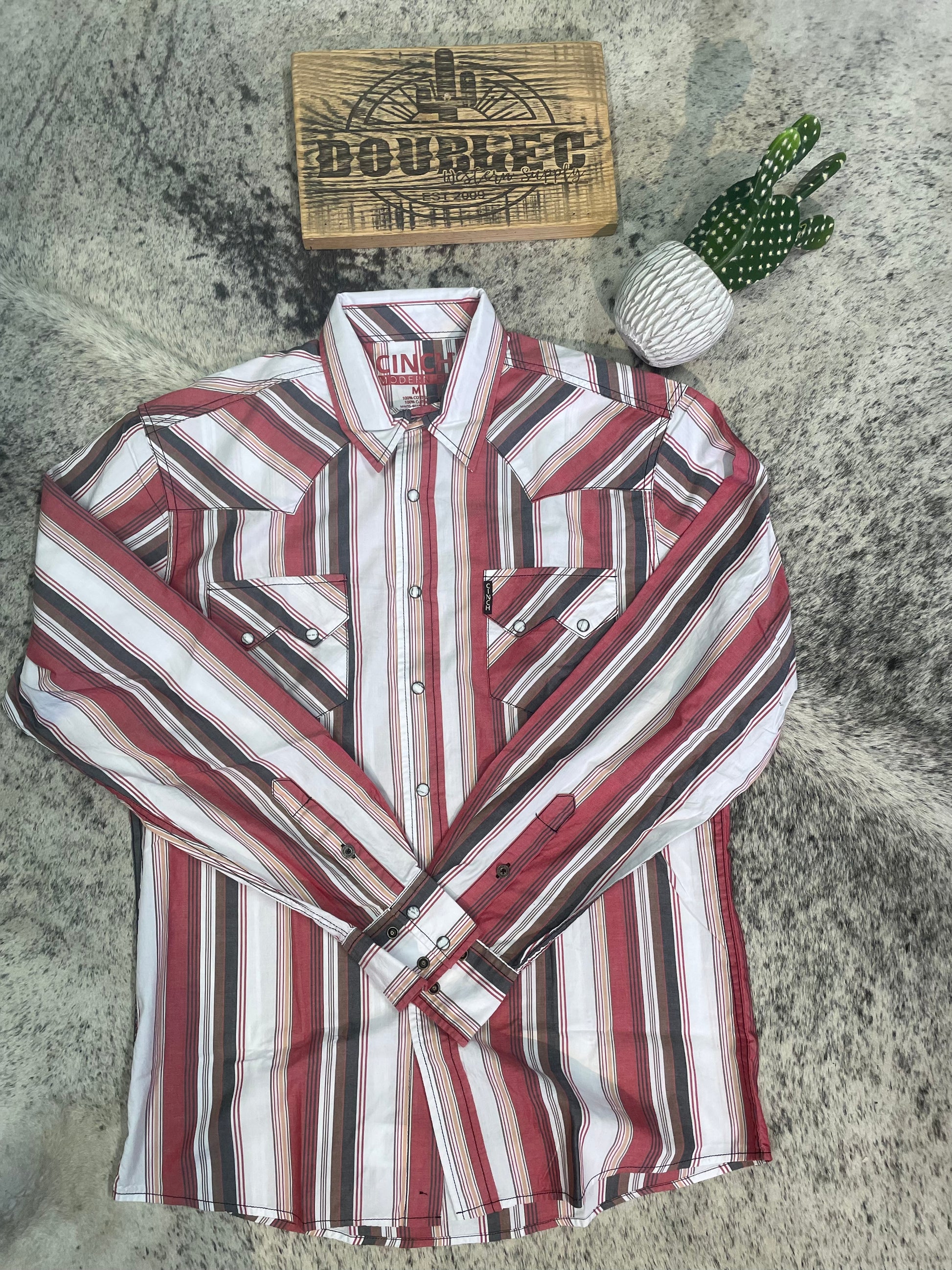 Men's Modern Fit Stripe Snap Front Western Shirt - White Shirts & Tops Cinch