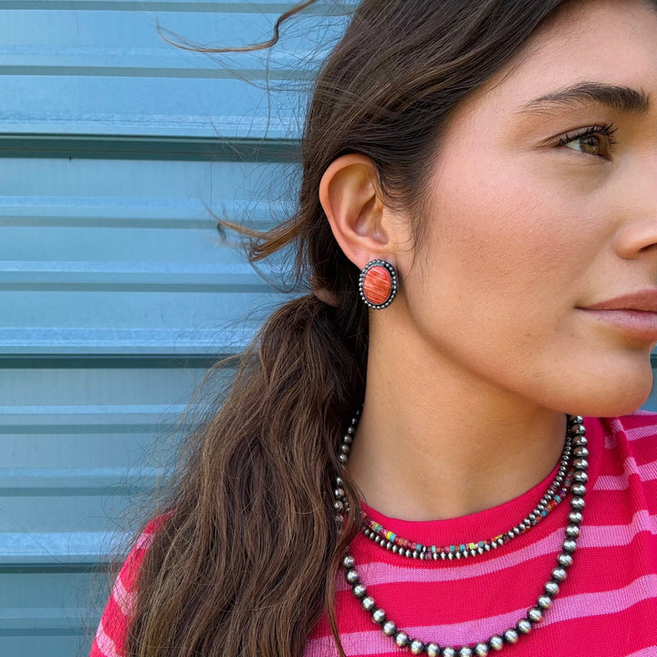 MJ Red Spiny Oyster Oval Stud Earrings Earrings Shopify Collective The Bijoux FAB Jewelry The Bijoux FAB Jewelry