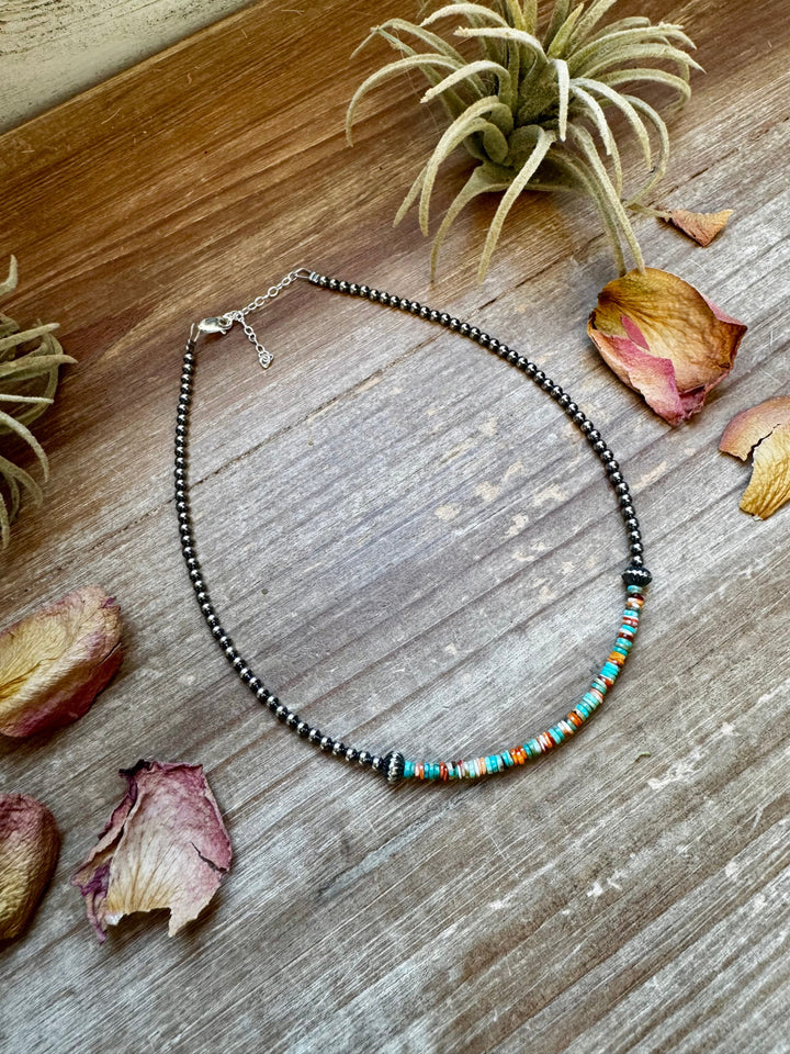 Sterling Silver Pearl Choker with Turquoise & Spiny Oyster Heishi Choker Shopify Collective The Bijoux FAB Jewelry The Bijoux FAB Jewelry