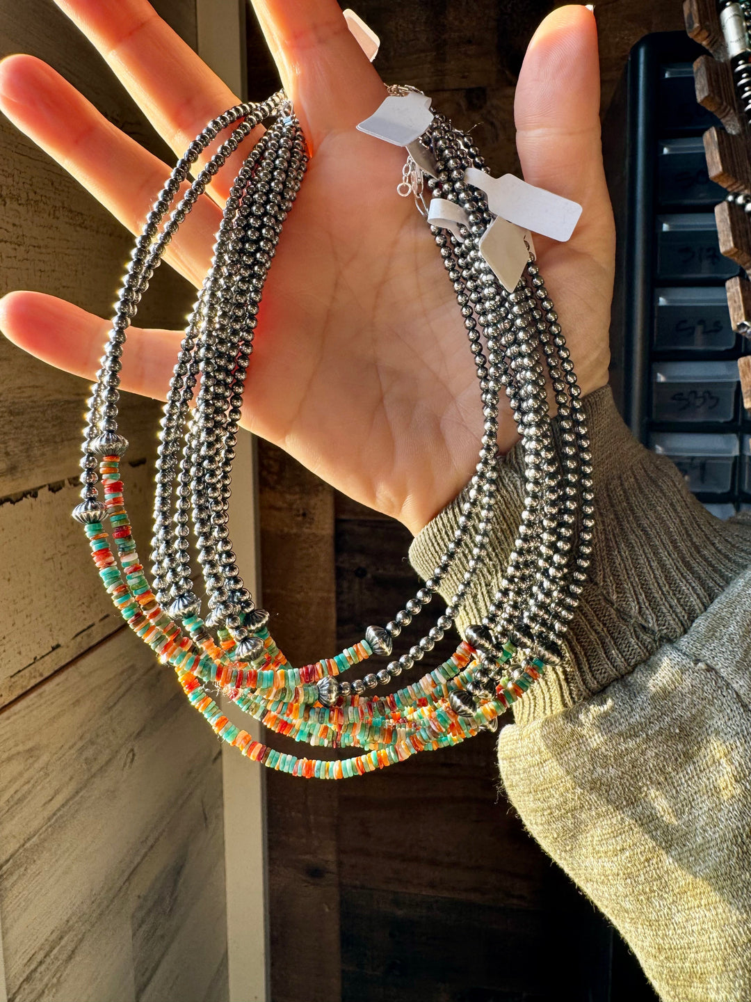 Sterling Silver Pearl Choker with Turquoise & Spiny Oyster Heishi Choker Shopify Collective The Bijoux FAB Jewelry The Bijoux FAB Jewelry