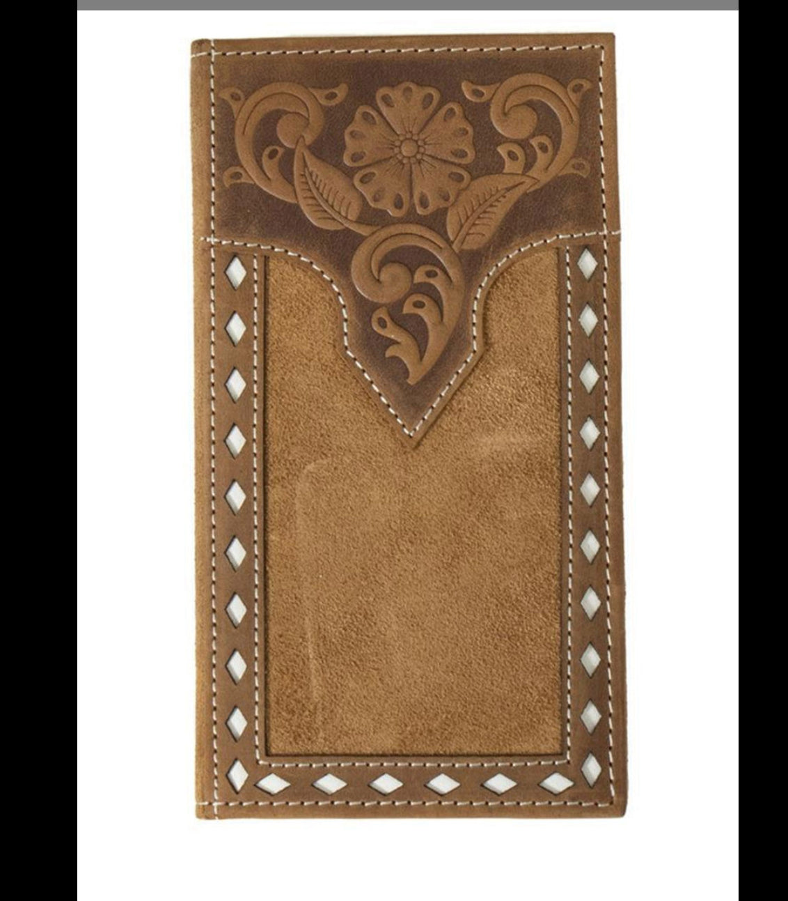 Nocona Wallets Men's Rodeo Roughout Leather Buck Lace Stitch Tan - N5415708 wallets Nocona