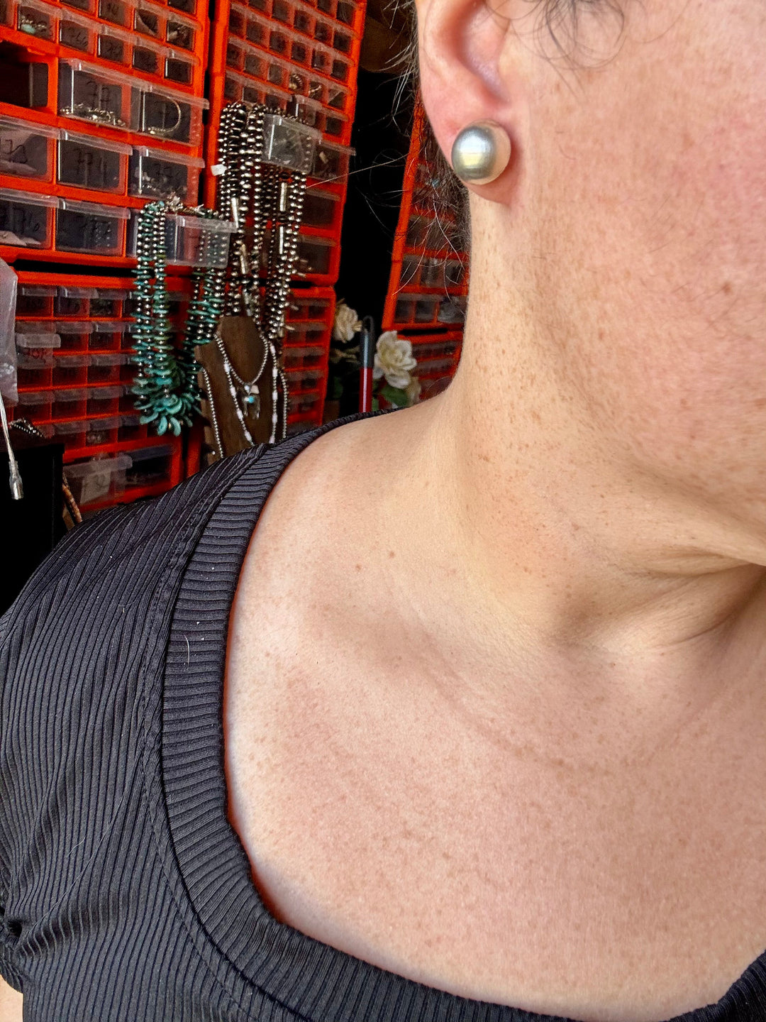 Sterling Silver Saucer Pearl Stud Earrings – 12mm, Stamp MS, USA Made Earrings Shopify Collective The Bijoux FAB Jewelry The Bijoux FAB Jewelry