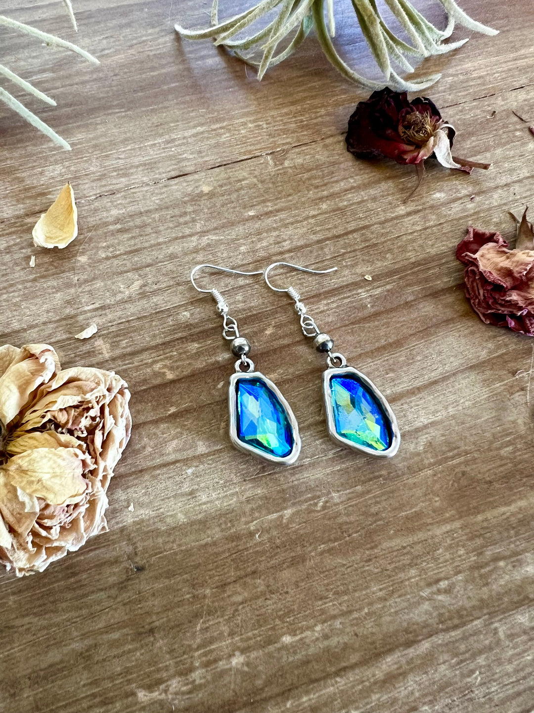 Blue/green dangle and Sterling silver pearls earrings - cowgirl earrings Earrings Shopify Collective The Bijoux FAB Jewelry The Bijoux FAB Jewelry