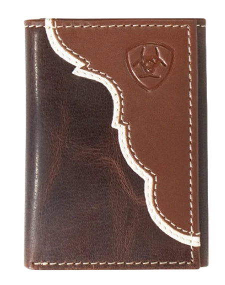 Ariat® Men's Tan Overlay Embossed Shield Logo Trifold Wallet ariatmens M & F