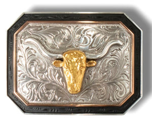 Ariat Western Mens Belt Buckle Rectangle Longhorn Silver