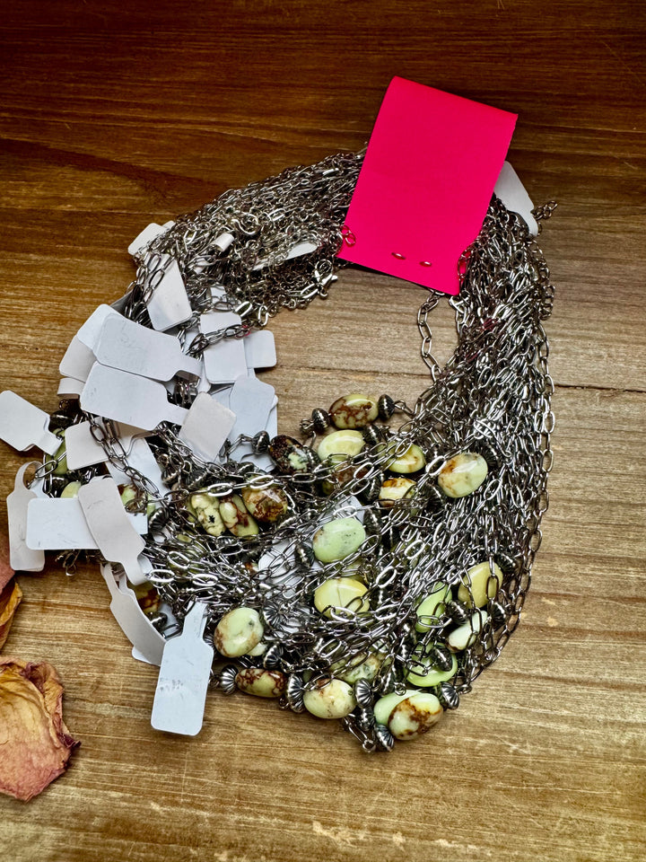 16-Inch Lemon Turquoise Magnesite Necklace with Sterling Saucer Pearls Necklaces Shopify Collective The Bijoux FAB Jewelry The Bijoux FAB Jewelry