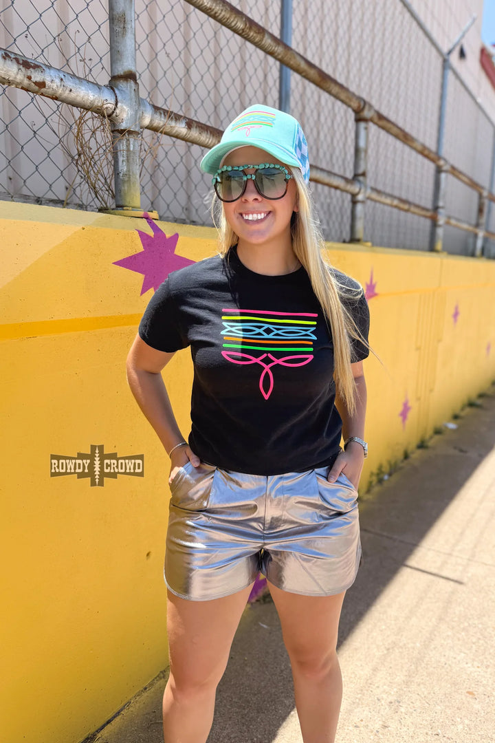 Rowdy Crowd BLACK- Neon Boot Stitch Tee RC111