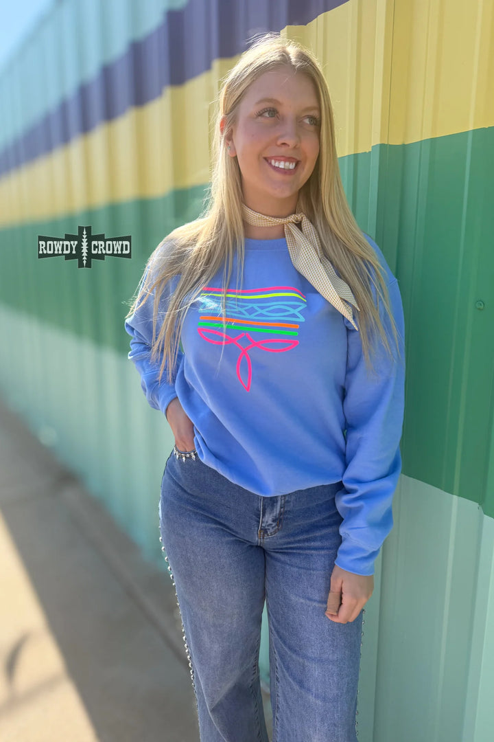 Rowdy Crowd Neon Boot Stitch Sweatshirt RC224