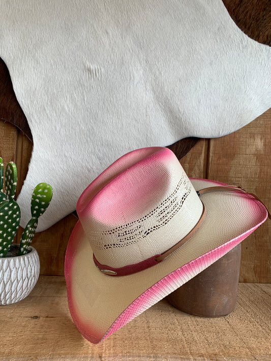 Pink Straw Western With Silver Concho/Kids