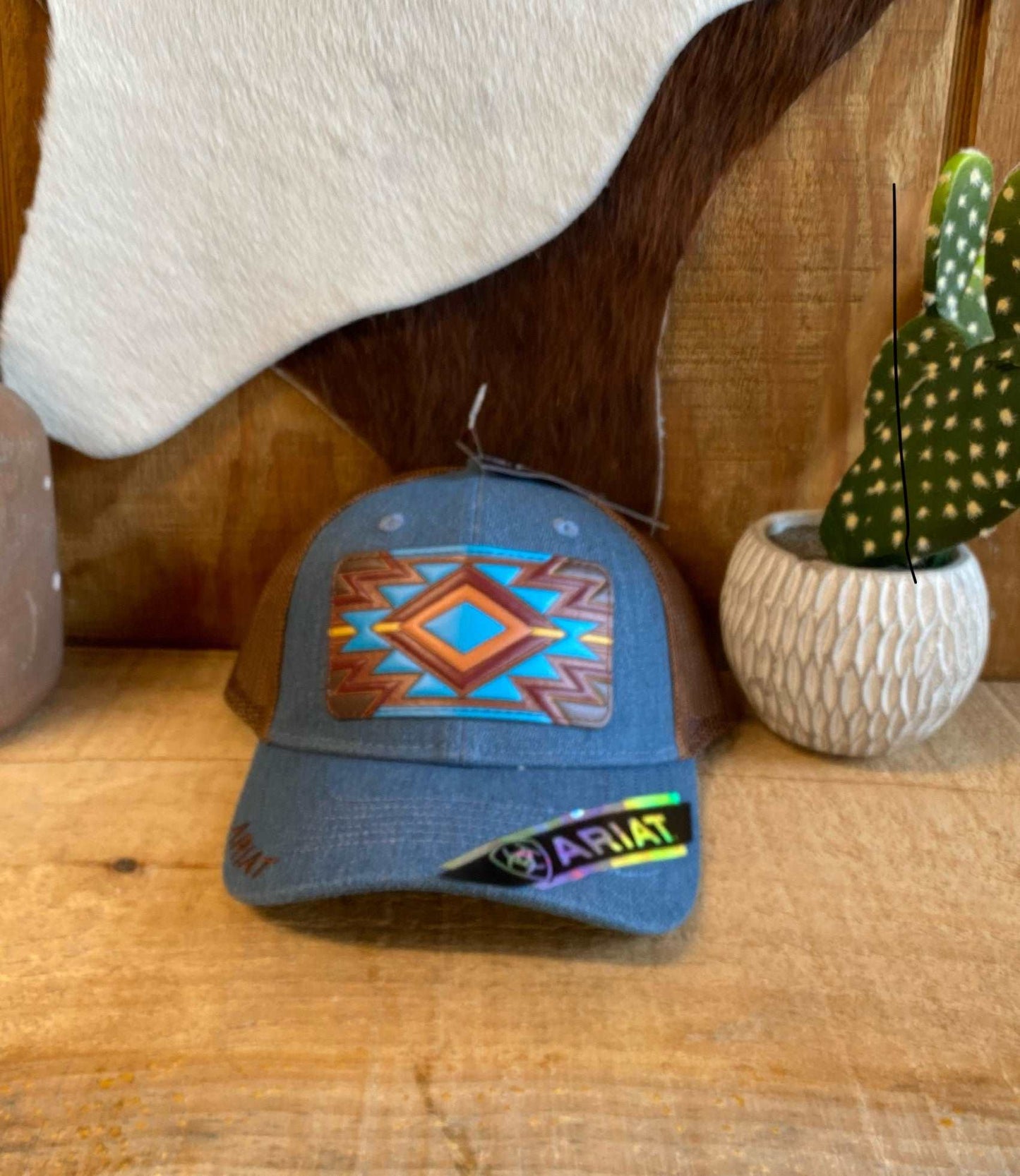 Ariat Women's Hat Baseball Cap with Aztec Patch Denim Caps Ariat