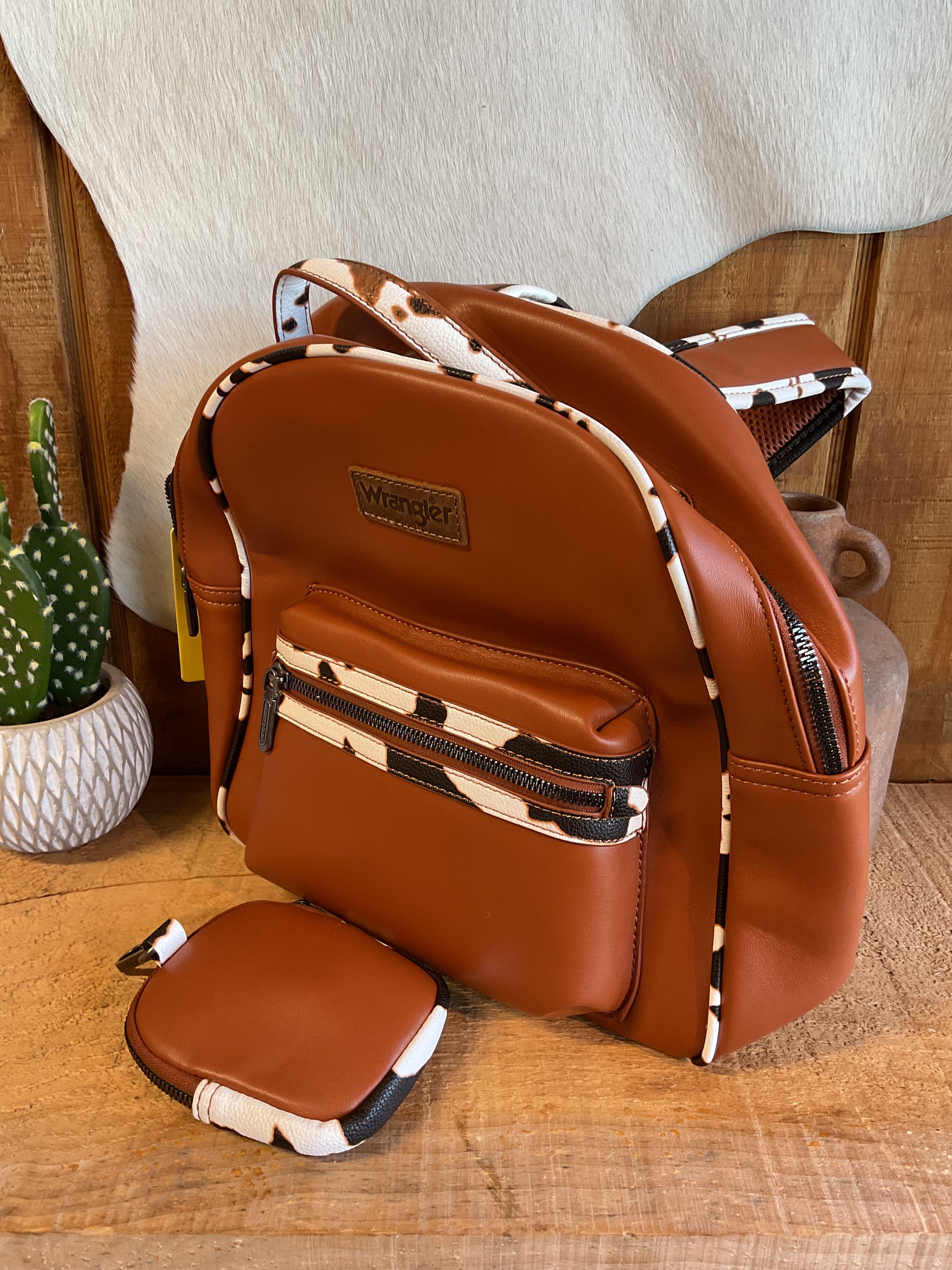 Wrangler Cow Print Backpack/Brown Backpack Montana West