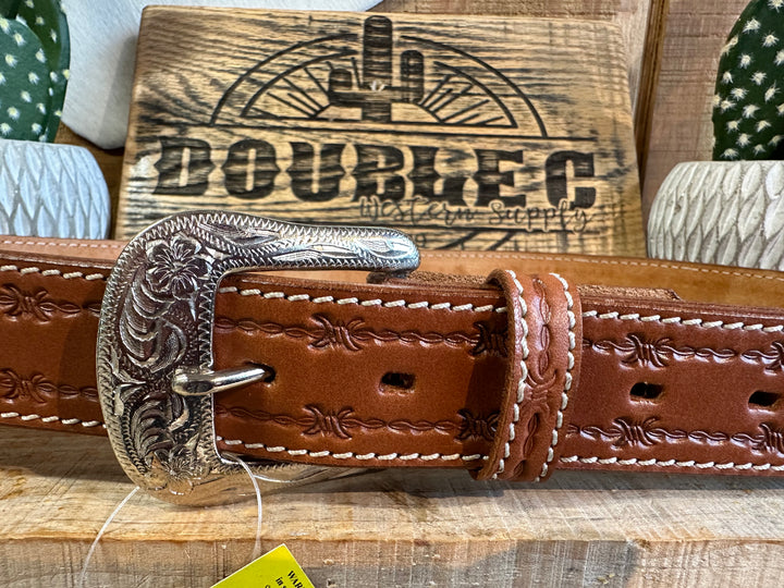 Showman Men's Argentina Cow Leather Belt with Barbwire Tooling Belt belt Men's Shiloh