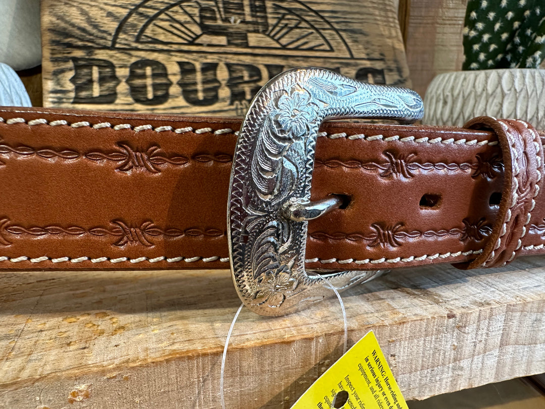 Showman Men's Argentina Cow Leather Belt with Barbwire Tooling Belt belt Men's Shiloh