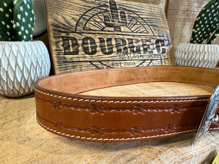 Showman Men's Argentina Cow Leather Belt with Barbwire Tooling Belt belt Men's Shiloh