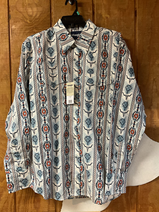 Checotah® Dress Western Long Sleeve Shirt - Classic Fit - Grey Multi 112374908 Shirt Wrangler