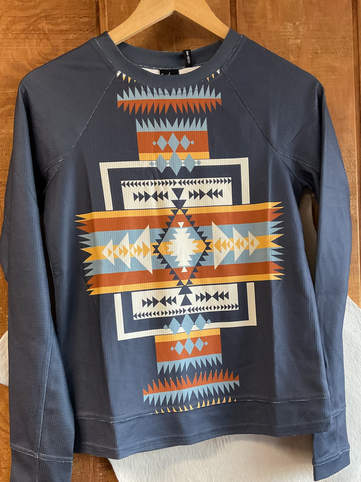 Cinch Women's L/S Raglan Shirt Blue Aztec Print CTK7522002 Shirt cruel girl Women's Cinch