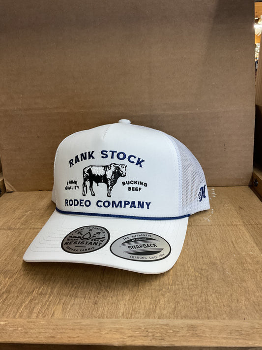 Hooey Rank Stock Cap with Blue/Black Stitching 2662T-WH Cap Hooey