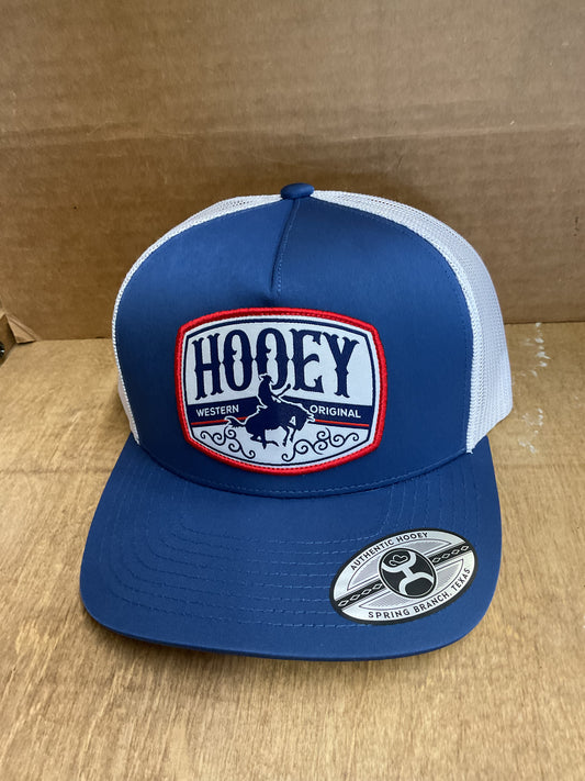 Hooey Blue/White Trucker Cap with White/Blue/Red Patch 2604T-BLWH Cap Hooey