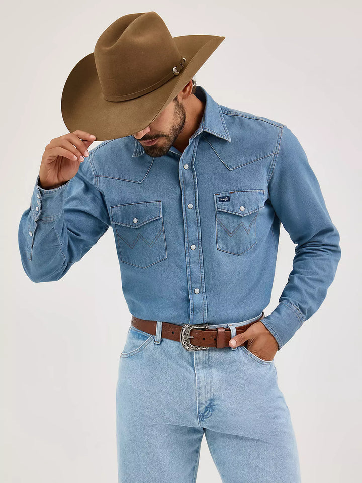 COWBOY CUT® LONG SLEEVE WESTERN DENIM SNAP WORK SHIRT 70127SW SHIRT WRANGLER