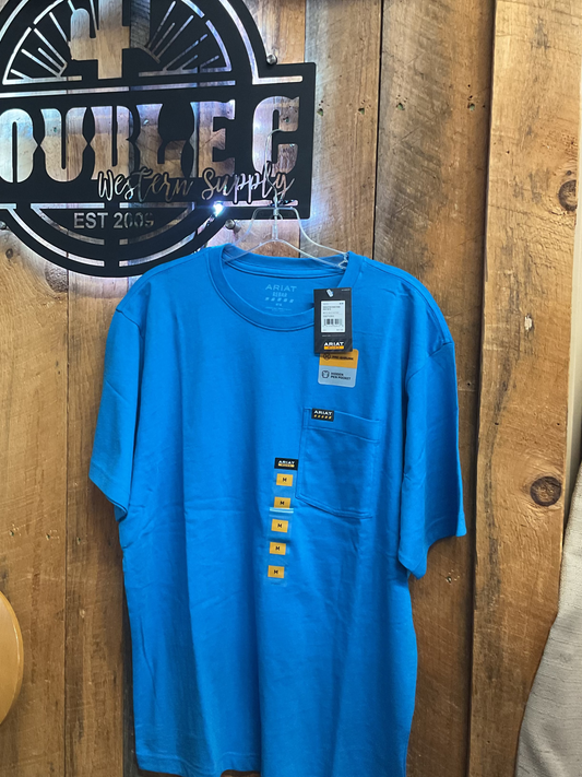 Rebar Cotton Strong Standard Pocket T-Shirt Methyl Blue Heather 10071293 T Shirt Ariat