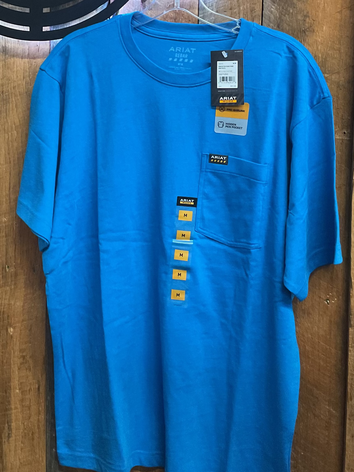 Rebar Cotton Strong Standard Pocket T-Shirt Methyl Blue Heather 10071293 T Shirt Ariat