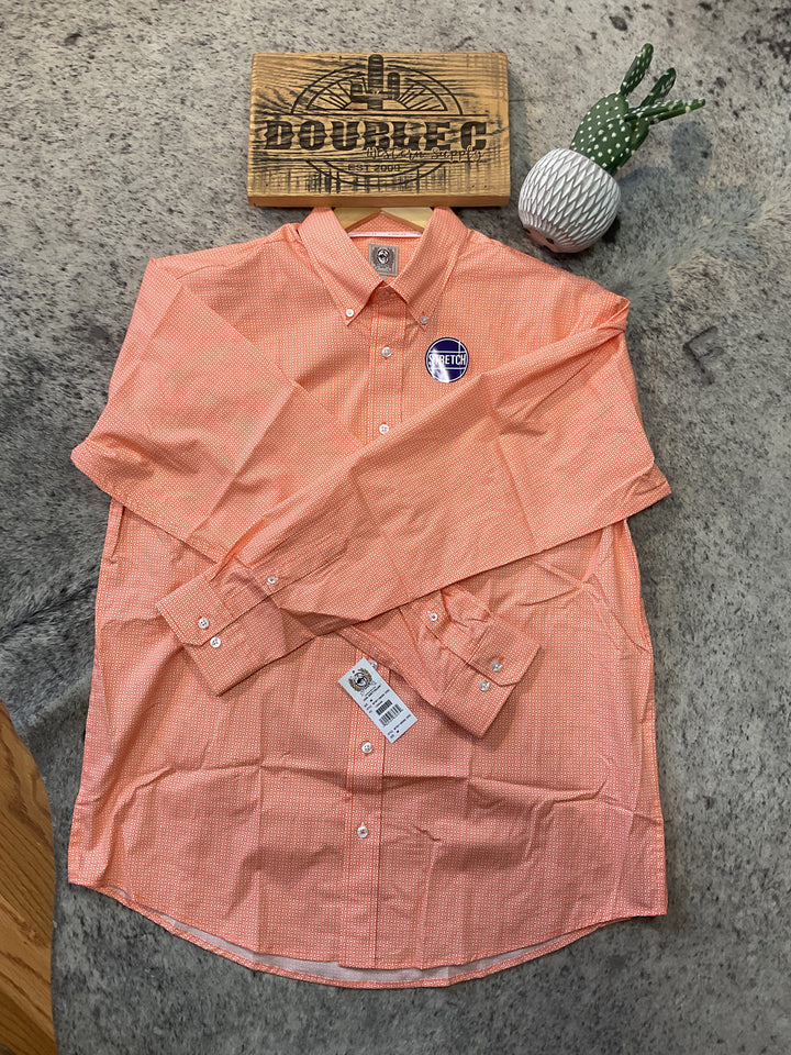 Cinch Men's L/S Shirt Print Orange MTW1106058 Shirt Button Down Long Sleeve Men's Shirt Cinch