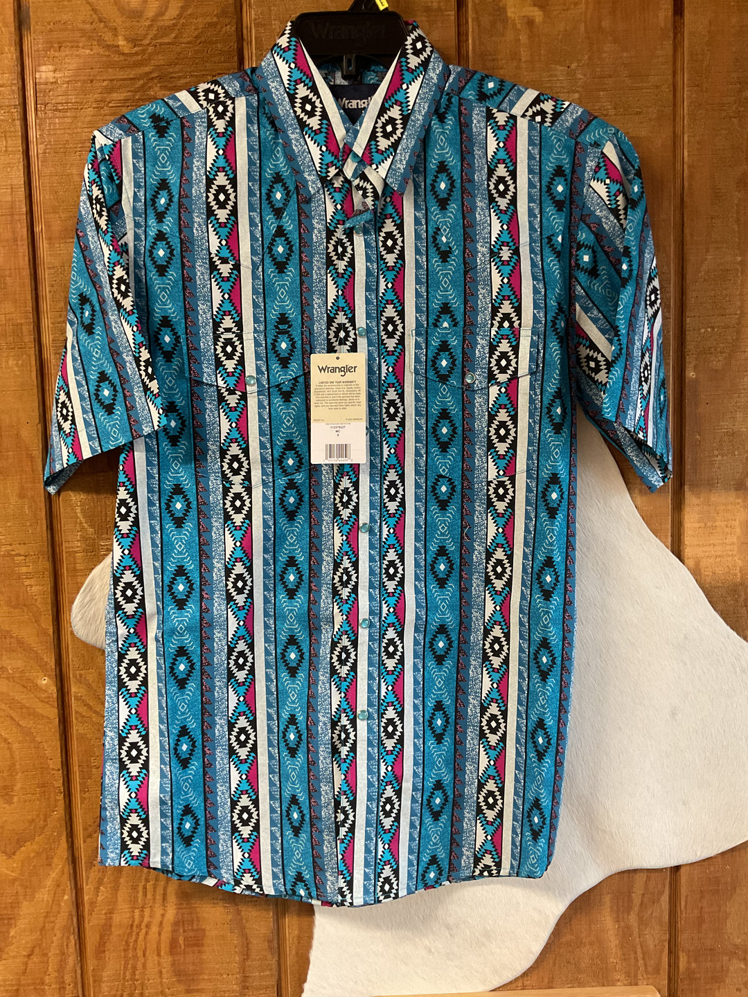 Checotah® Dress Western Short Sleeve Shirt Classic Fit Turquoise Multi | 112379227 Shirt Men's Short Sleeve Snap Shirt Wrangler Wrangler