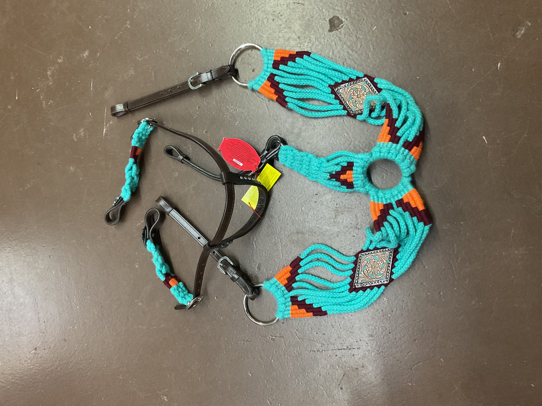 Used Horse Showman Teal Head Stall/Breast Collar Set Headstall and Breast Collar Set Breast Collar Head Stall Set Tack Double C Western Supply
