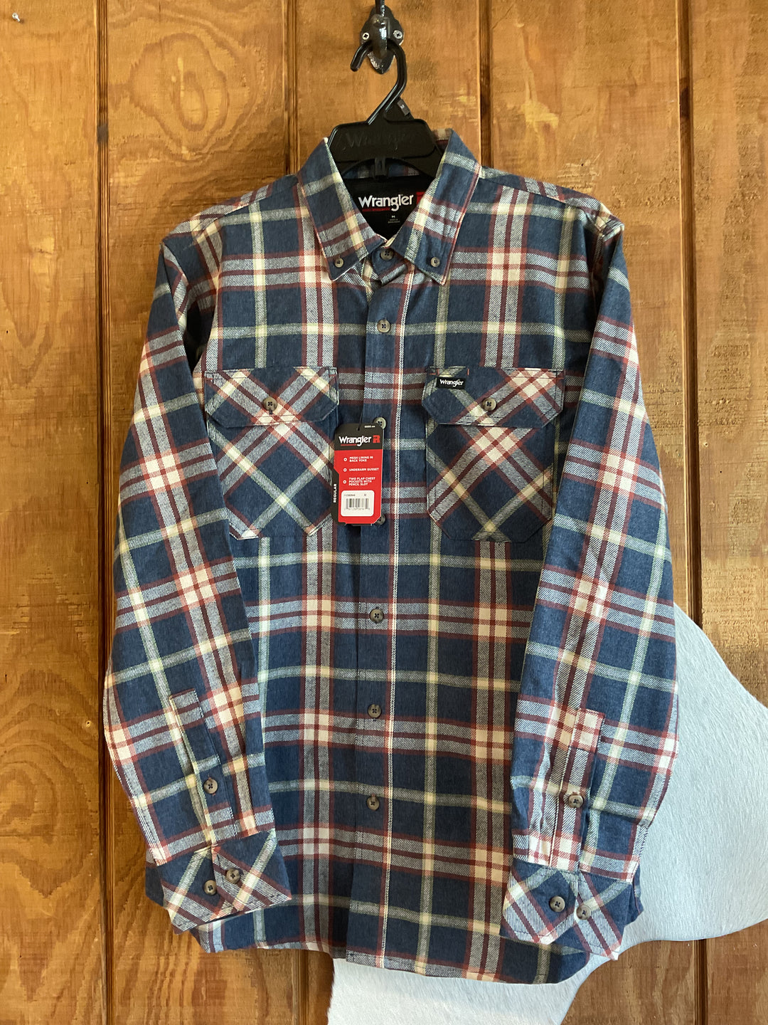 Wrangler® Riggs Workwear® Foreman Flannel Plaid Long Sleeve Work Shirt - Regular Fit - Grey Plaid - 112382648 Shirt Button Down Flannel Long Sleeve Men's Plaid Shirt Wrangler Wrangler