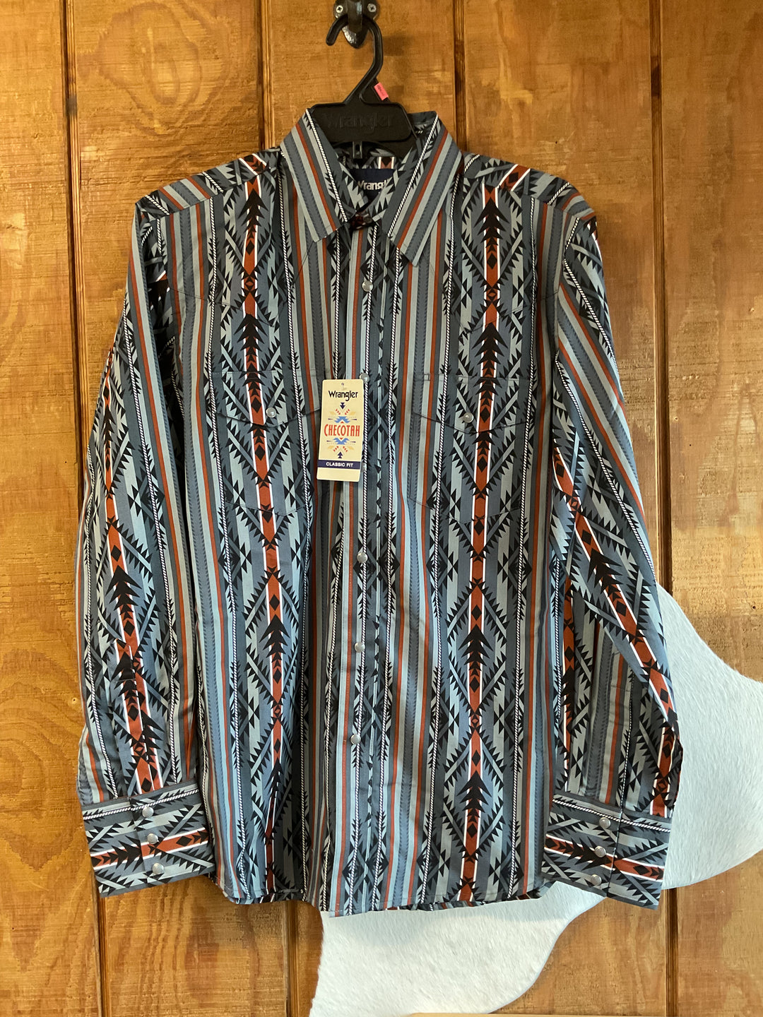 Checotah® Dress Western Long Sleeve Shirt - Classic Fit - Grey/Orange - 112385915