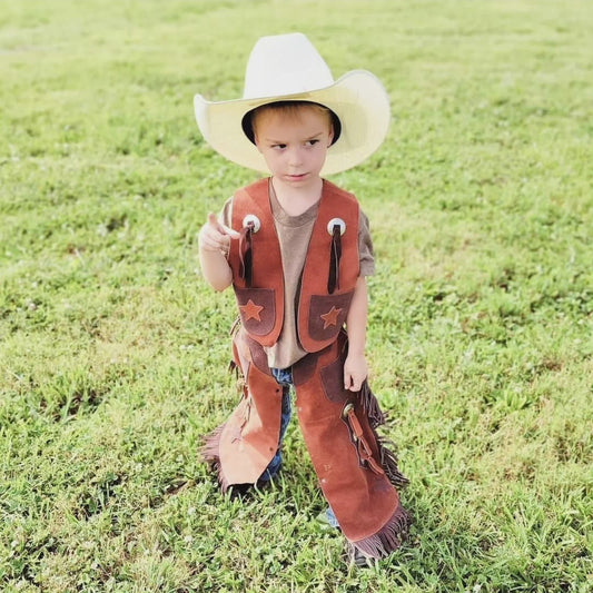 Two Toned Brown Kids Chap & Vest Set Chap & Vest Showman