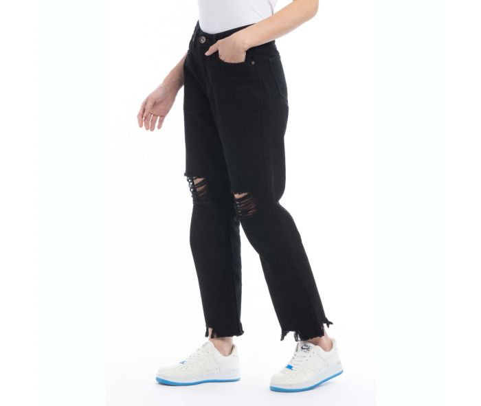 MYRA VICKEE DISTRESSED CHEWED HEM STRAIGHT LEG JEANS Jeans 60% off mom dad grads Myra