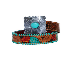 TROPICAL FOREST HAND-TOOLED LEATHER BELT