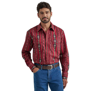 Wrangler Men's Chectoah Red Long Sleeve Snap Shirt 112337429
