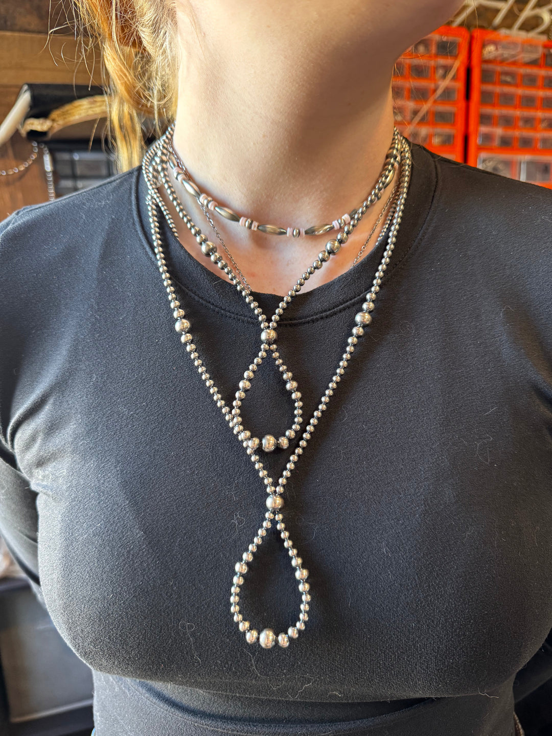 17 inch graduated Sterling Silver Pearls necklace hoop Necklaces Shopify Collective The Bijoux FAB Jewelry The Bijoux FAB Jewelry