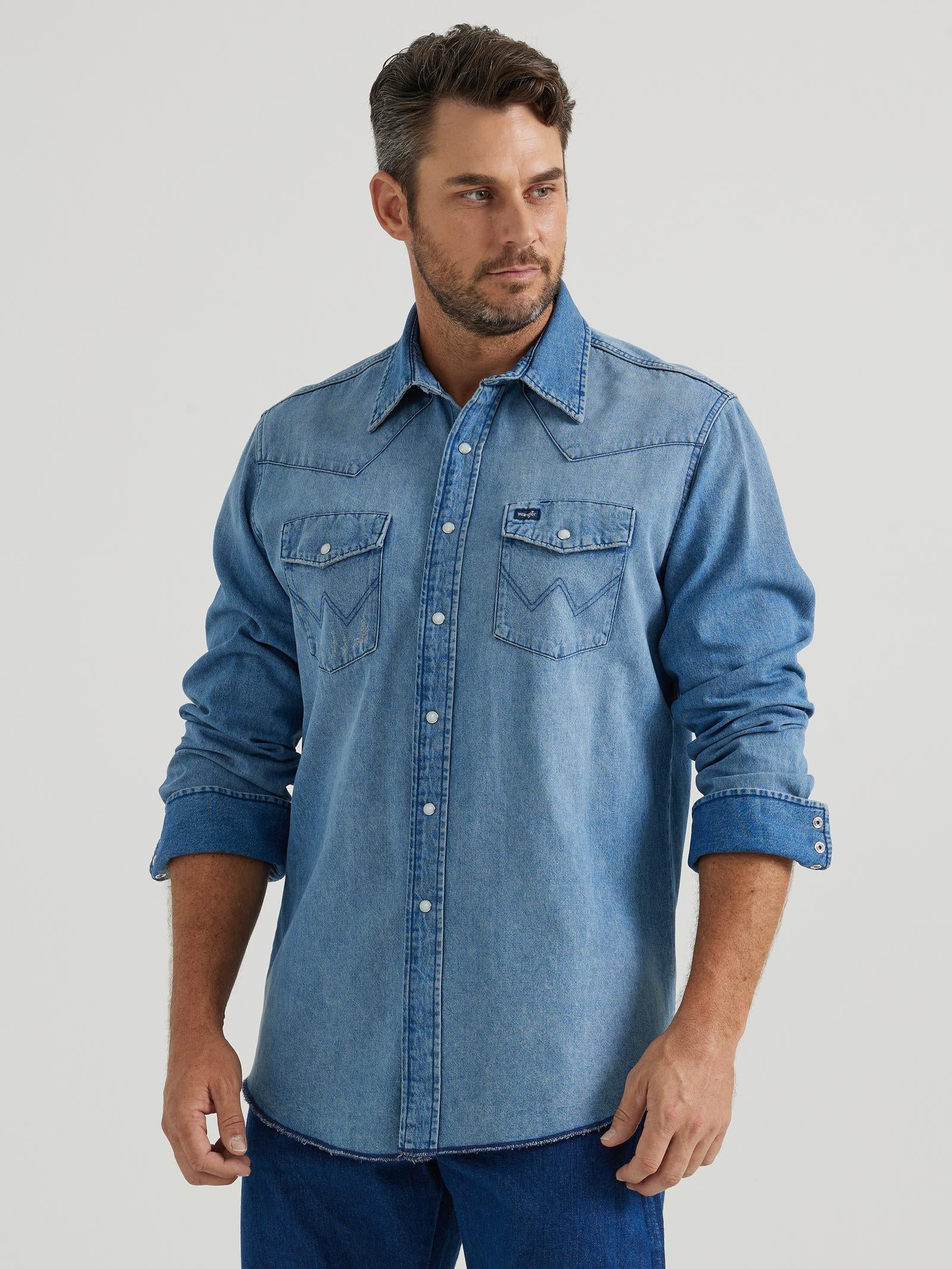 Wrangler® Vintage Inspired Long Sleeve Denim Shirt - Medium Wash Shirt Wrangler