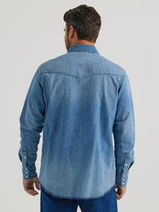 Wrangler® Vintage Inspired Long Sleeve Denim Shirt - Medium Wash
