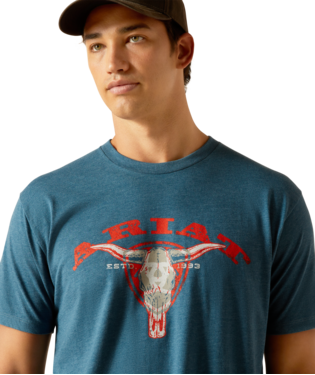 MNS Ariat Abilene Skull T-Shirt STEEL BLUE HEATHER Ariat