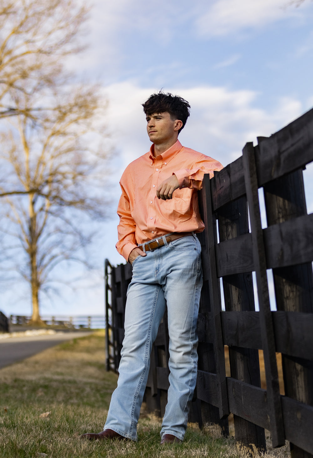 Cinch Men's L/S Shirt Print Orange MTW1106058 Shirt Button Down Long Sleeve Men's Shirt Cinch
