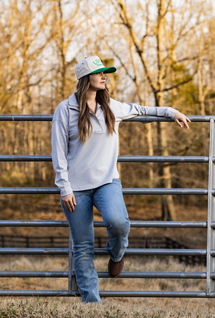 WMS Breeze Logo 1/2 Zip Sweatshirt QUIET GREY 10071258 Pullover ariat ariatwomens Women's Ariat