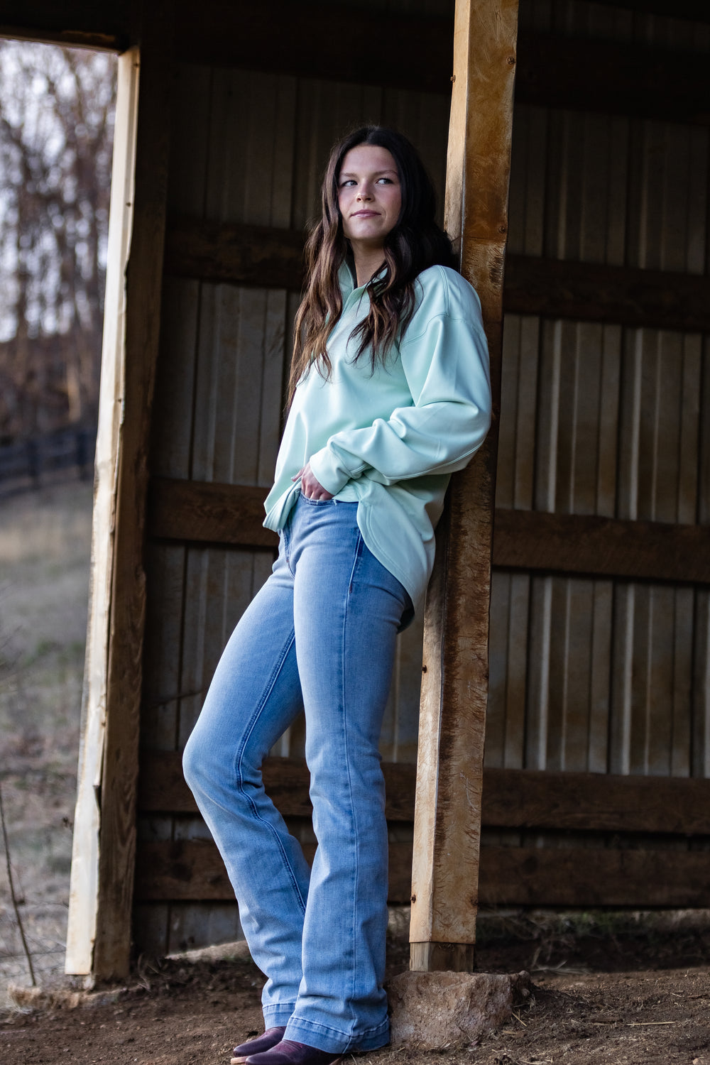 WMS Breeze Logo 1/2 Zip Sweatshirt DUSTY AQUA 10071259 Pullover ariat ariatwomens Women's Ariat