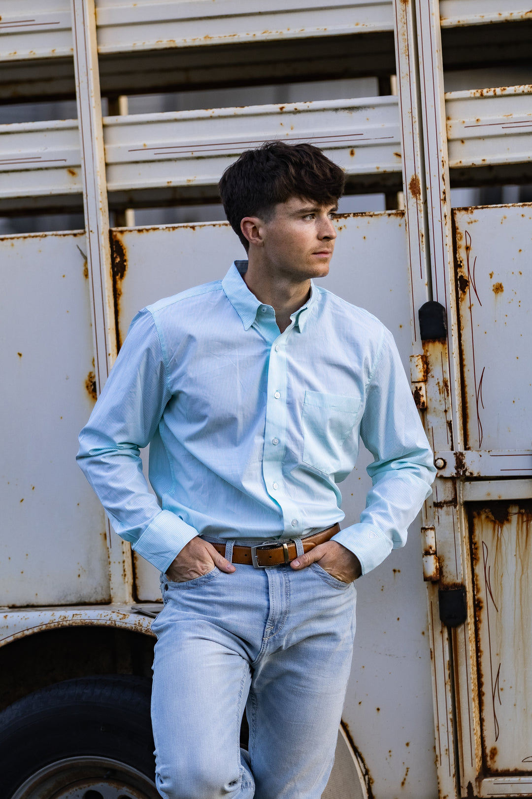 MNS Wrinkle Free Solid Pinpoint Oxford Classic Fit Shirt ANGEL BLUE 10071537 Shirts ariat ariatmens Men's Ariat