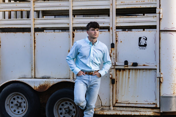 MNS Wrinkle Free Solid Pinpoint Oxford Classic Fit Shirt ANGEL BLUE 10071537 Shirts ariat ariatmens Men's Ariat
